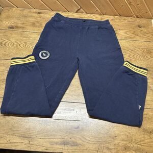 Navy Men's Jogger Sweatpants with Yellow Stripe Cuffs
